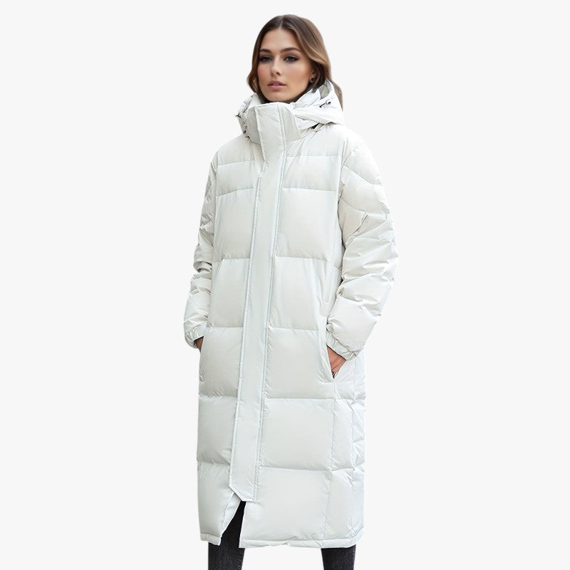 Miles & Luna Stylish Long Down Coat with Hood and Padding for Women