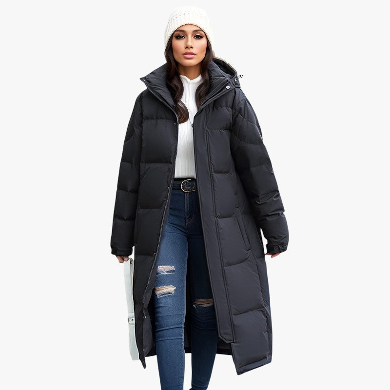 Miles & Luna Stylish Long Down Coat with Hood and Padding for Women