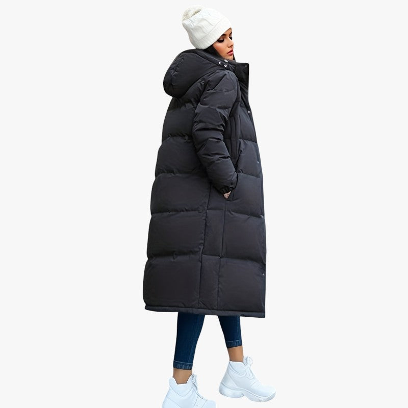 Miles & Luna Stylish Long Down Coat with Hood and Padding for Women