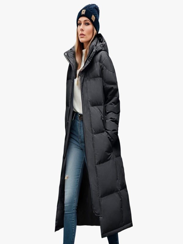 Miles & Luna Stylish Long Down Coat with Hood and Padding for Women