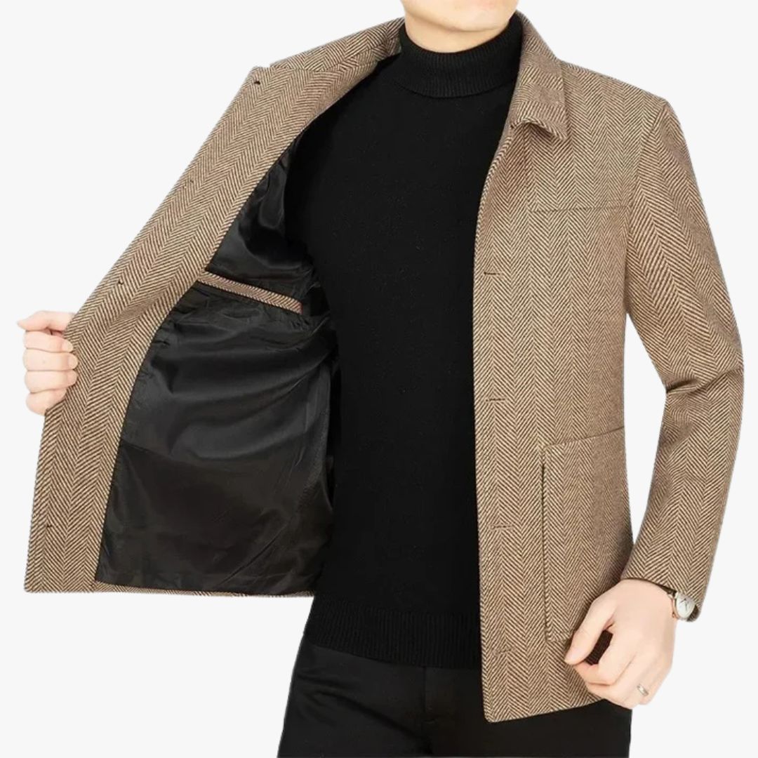 Miles & Luna Stylish Slim Fit Blazer with Herringbone Pattern and Four-Button Closure for Men
