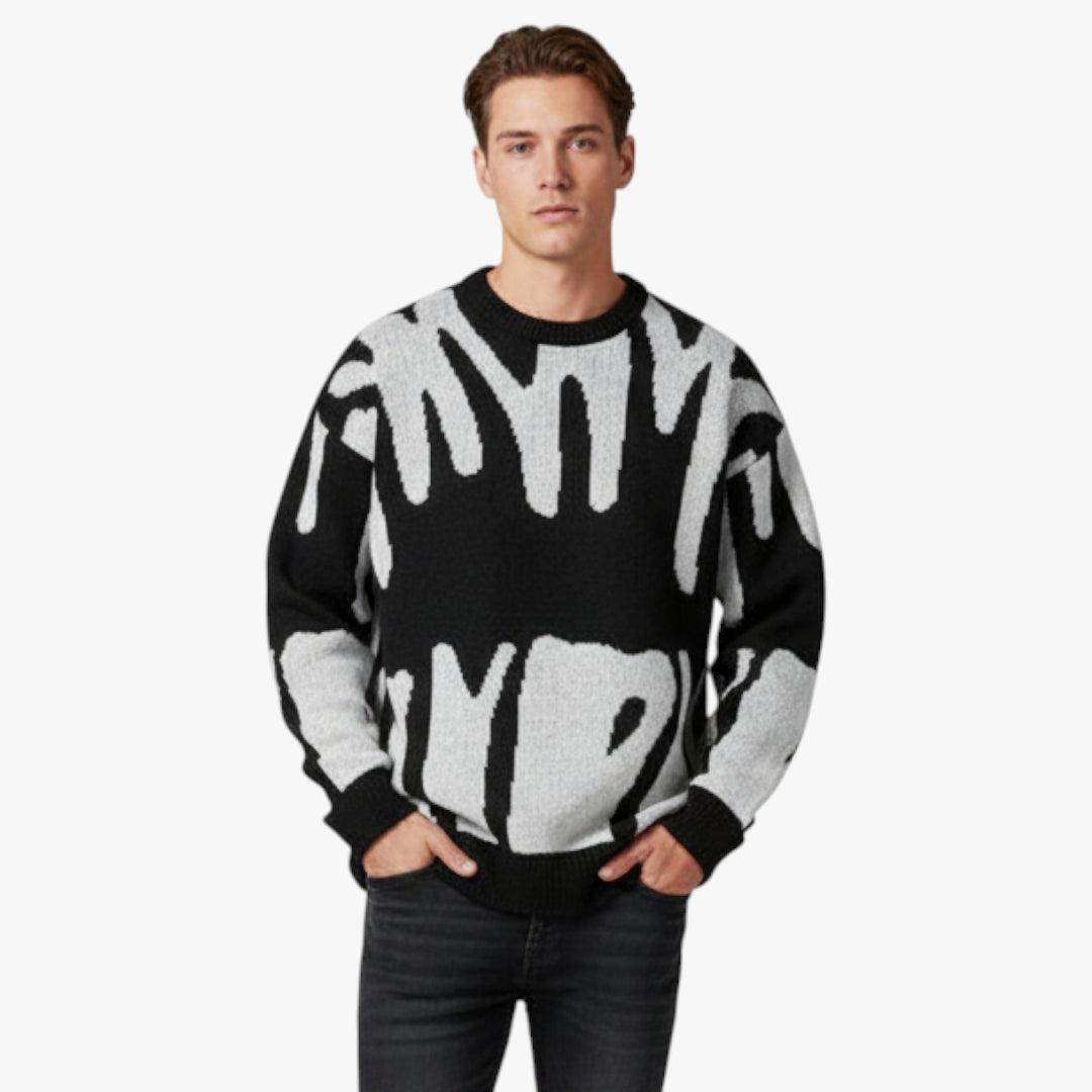 Miles & Luna Sweater – Graphic knit sweater with crewneck design for men