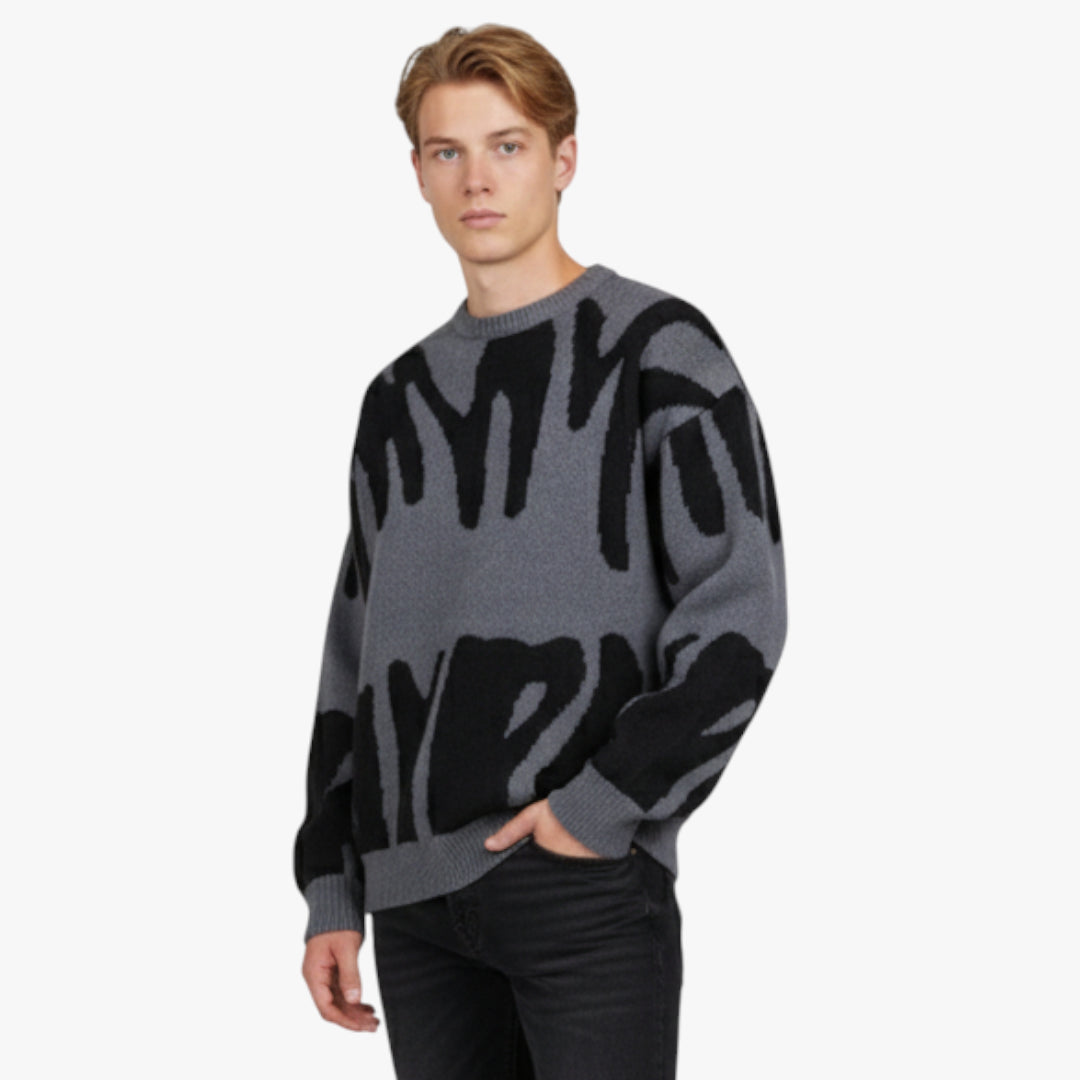Miles & Luna Sweater – Graphic knit sweater with crewneck design for men