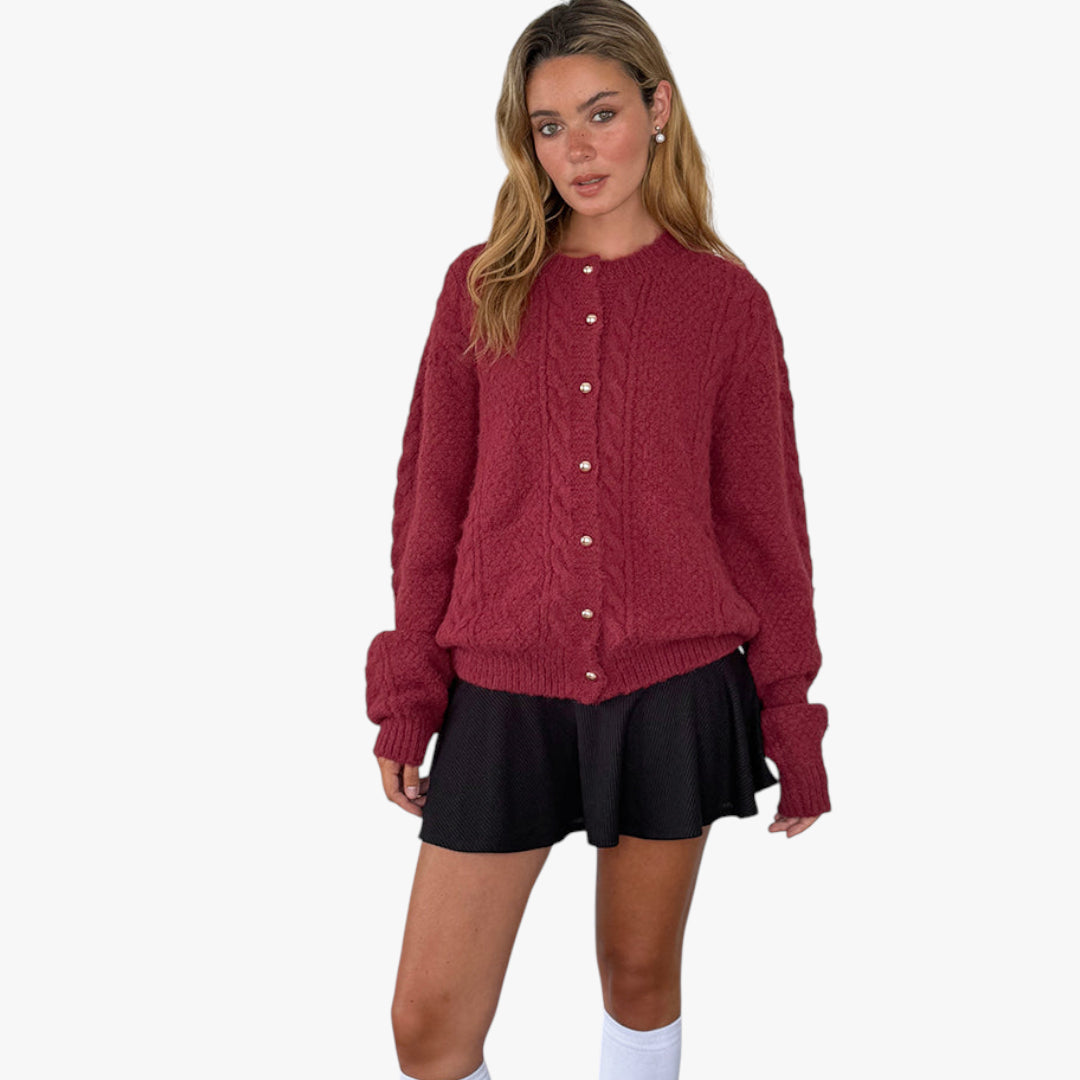 Miles & Luna Sweater – Knitted cardigan with pearl buttons for women