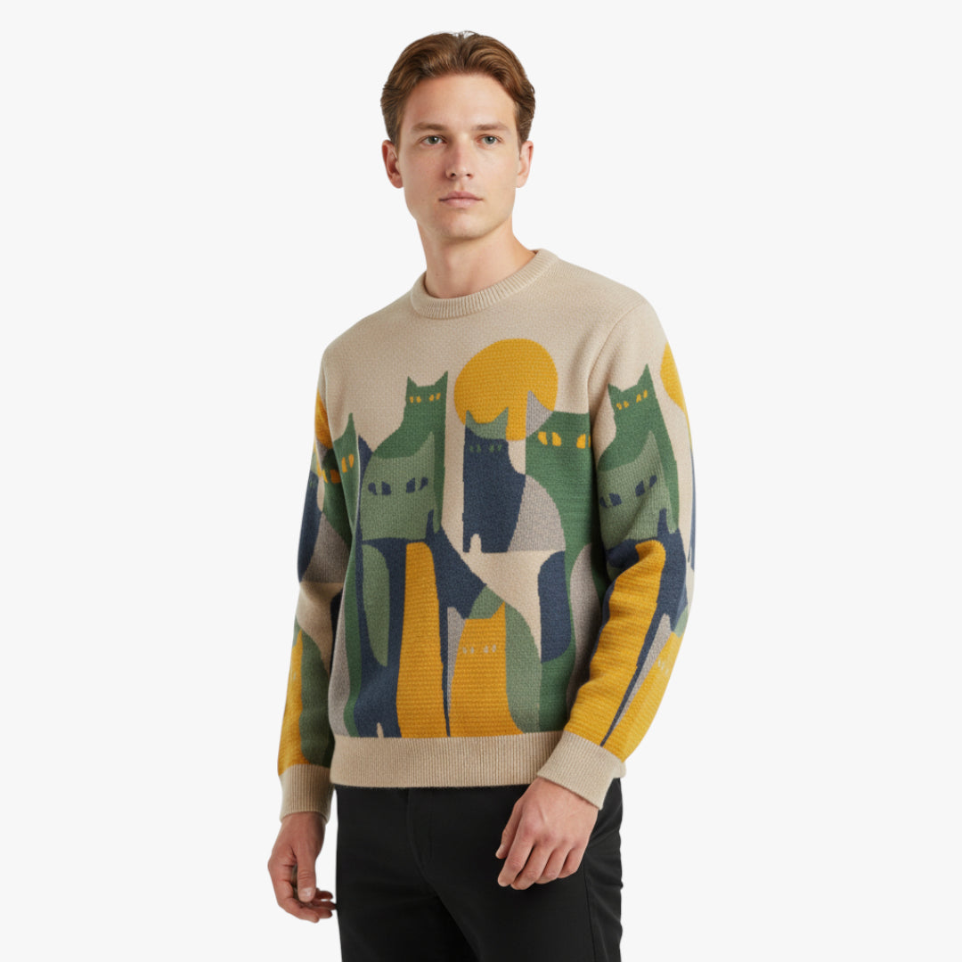Miles & Luna Sweater – Knitted sweater with cat motif and cotton feel for men