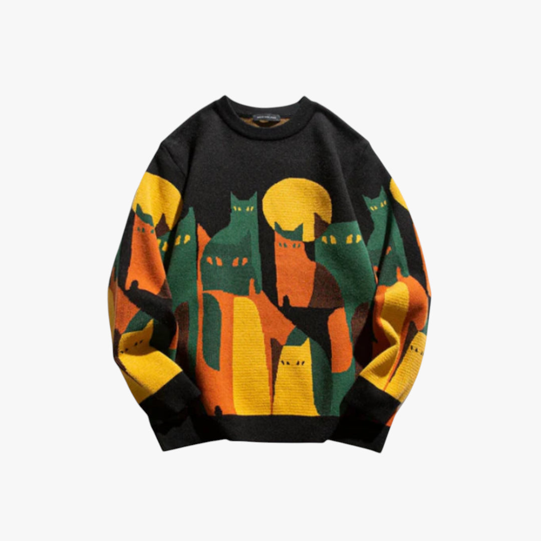 Miles & Luna Sweater – Knitted sweater with cat motif and cotton feel for men