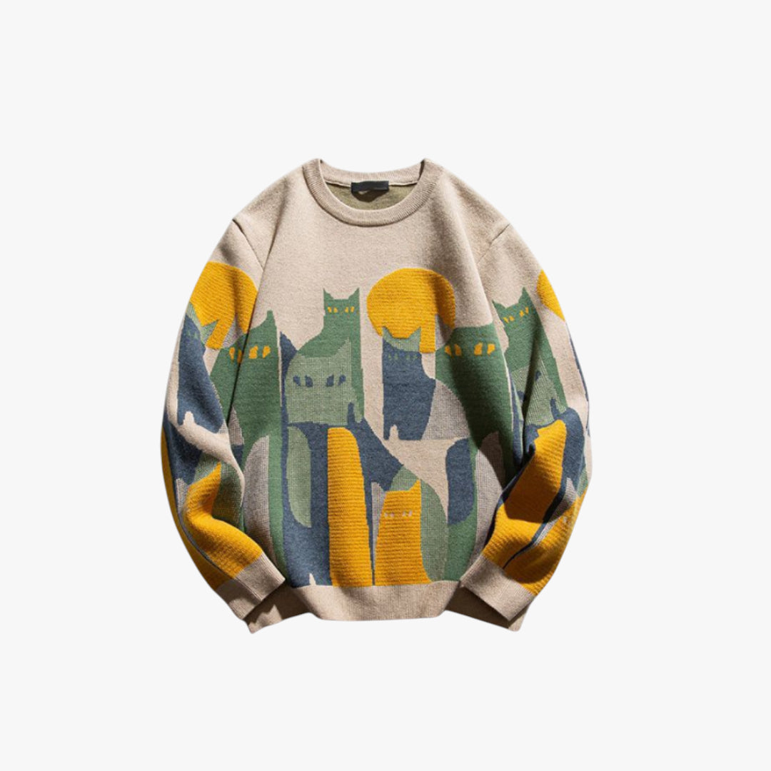 Miles & Luna Sweater – Knitted sweater with cat motif and cotton feel for men