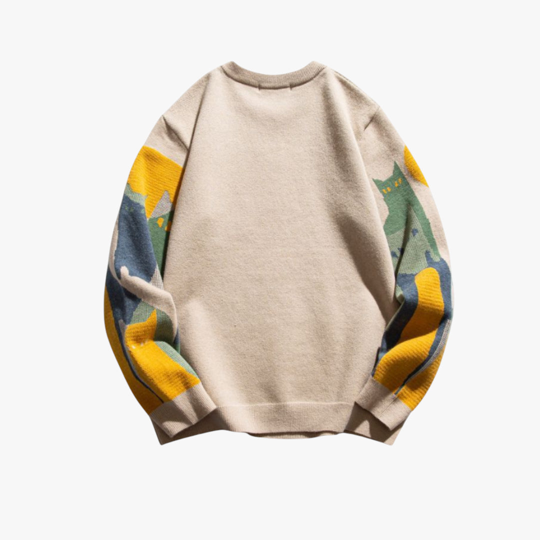 Miles & Luna Sweater – Knitted sweater with cat motif and cotton feel for men