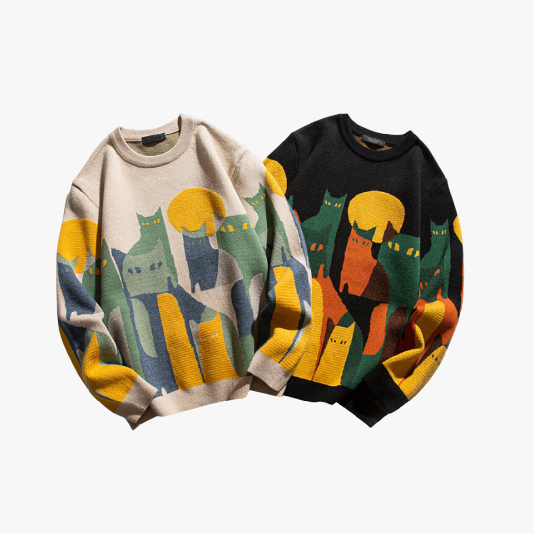 Miles & Luna Sweater – Knitted sweater with cat motif and cotton feel for men