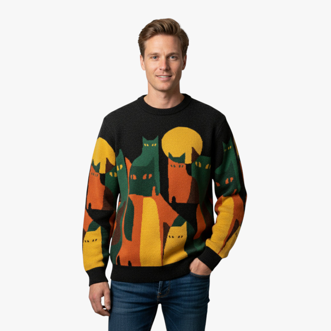 Miles & Luna Sweater – Knitted sweater with cat motif and cotton feel for men