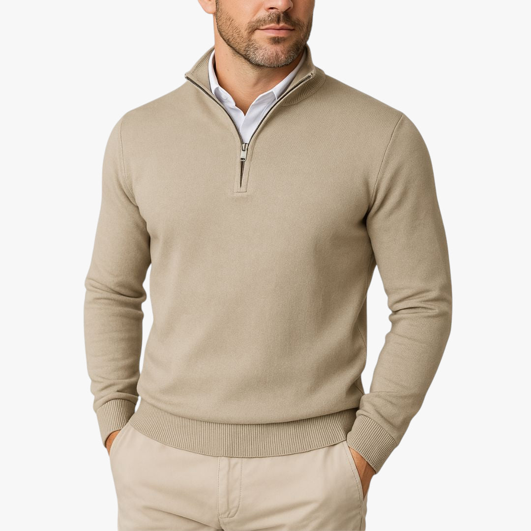 Miles & Luna Sweater – Quarter-zip cotton sweater with slim fit for men