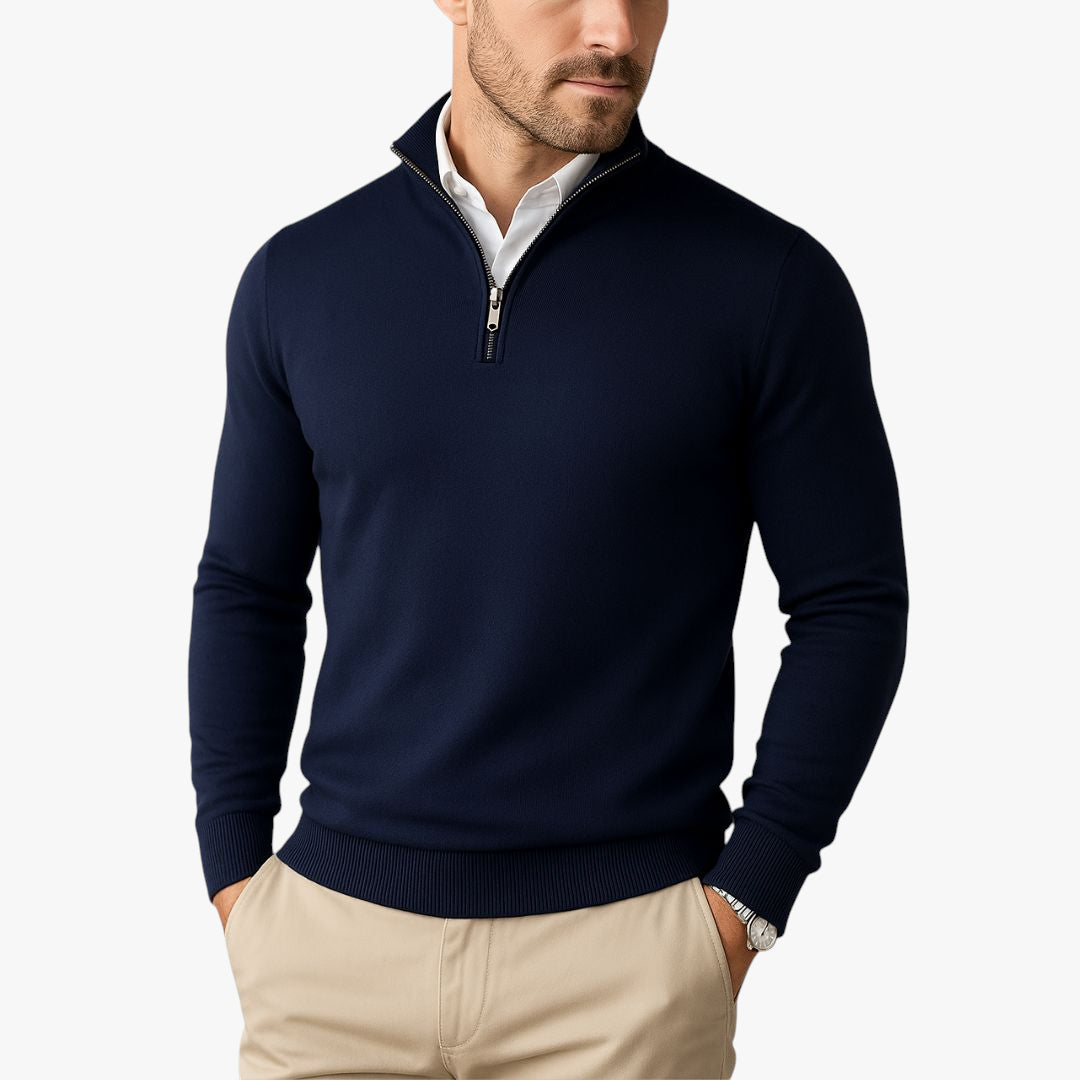 Miles & Luna Sweater – Quarter-zip cotton sweater with slim fit for men
