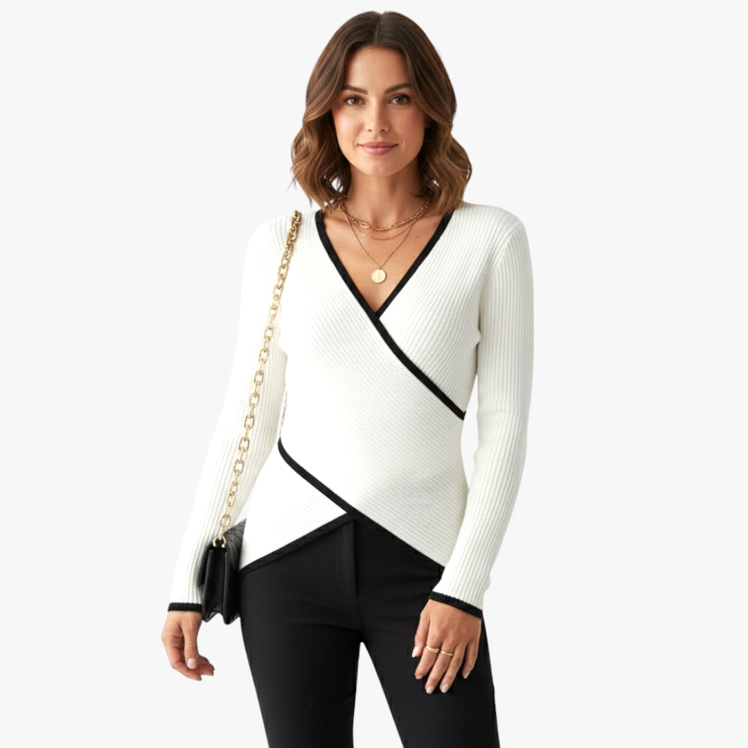 Miles & Luna Sweater V-neck knit with Elegant Detail for Women