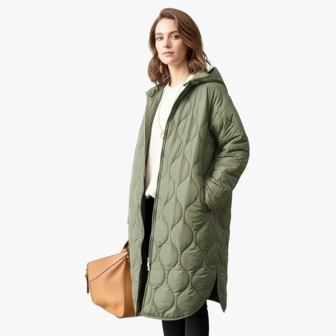 Miles & Luna Trench Coat Green Padded With Hood For Extra Warmth For Women