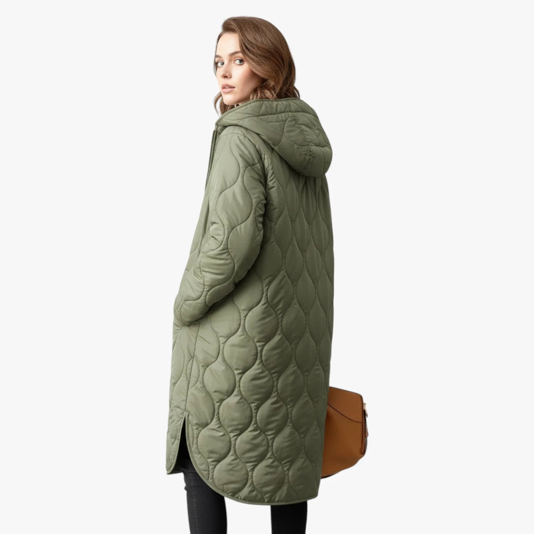 Miles & Luna Trench Coat Green Padded With Hood For Extra Warmth For Women