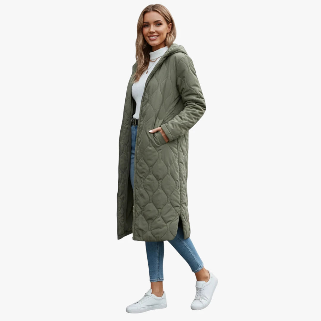Miles & Luna Trench Coat Green Padded With Hood For Extra Warmth For Women