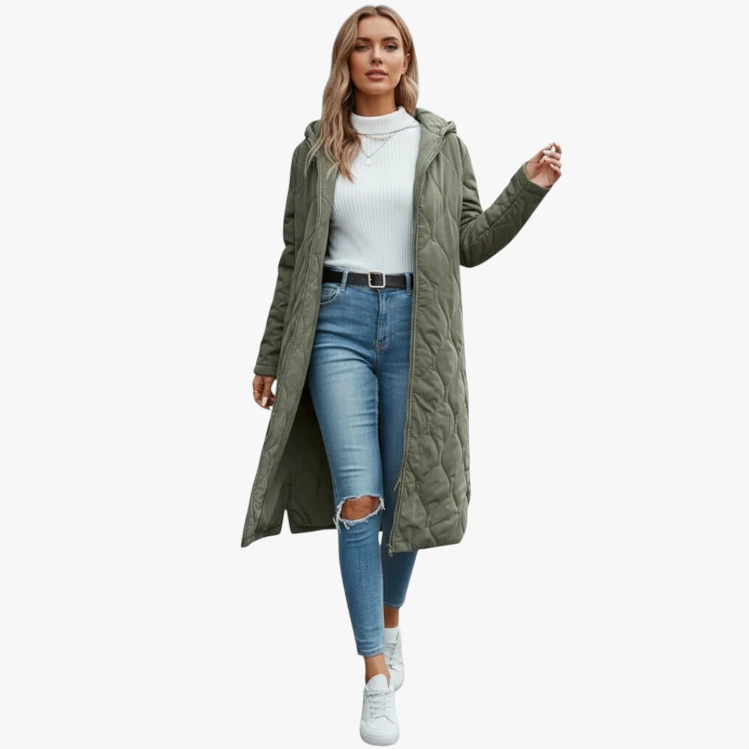 Miles & Luna Trench Coat Green Padded With Hood For Extra Warmth For Women