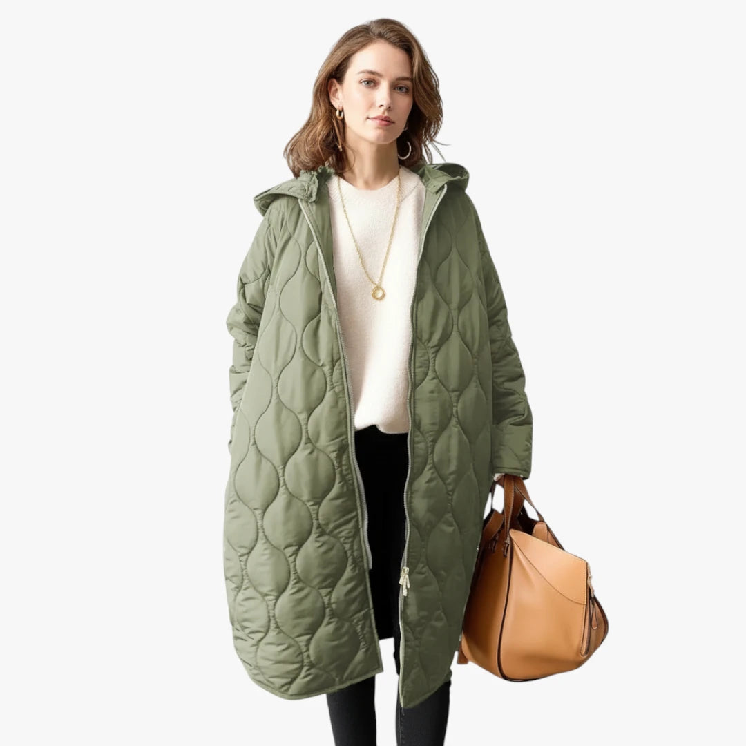 Miles & Luna Trench Coat Green Padded With Hood For Extra Warmth For Women