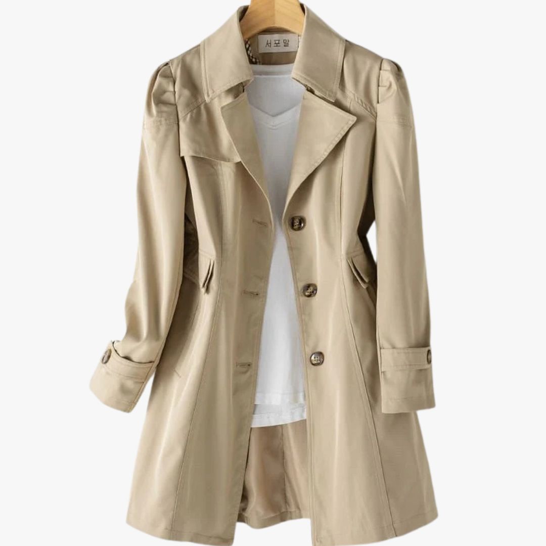 Miles & Luna Trench Coat Single-Breasted Knee-Length Notched Lapel Buttoned Cuffs for Women