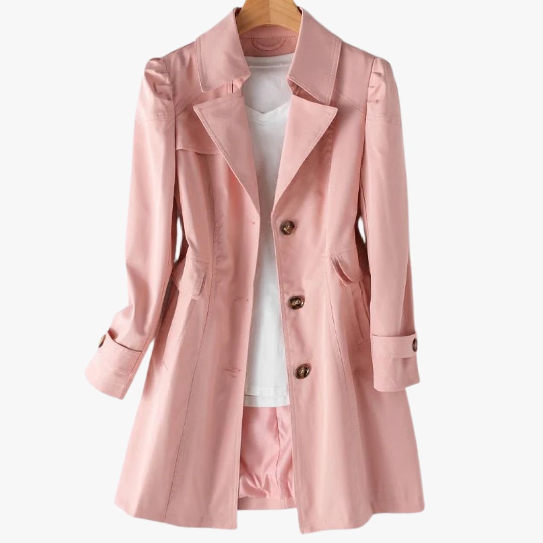 Miles & Luna Trench Coat Single-Breasted Knee-Length Notched Lapel Buttoned Cuffs for Women