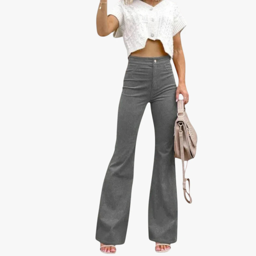 Miles & Luna Trousers Flared Legs With High Waist, Soft Stretch Fabric For Women