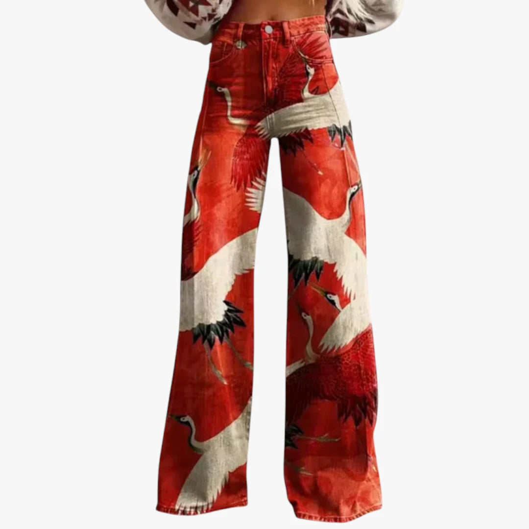 Miles & Luna Trousers – Lightweight Fabric with Wide Legs, Colorful All-Over Print