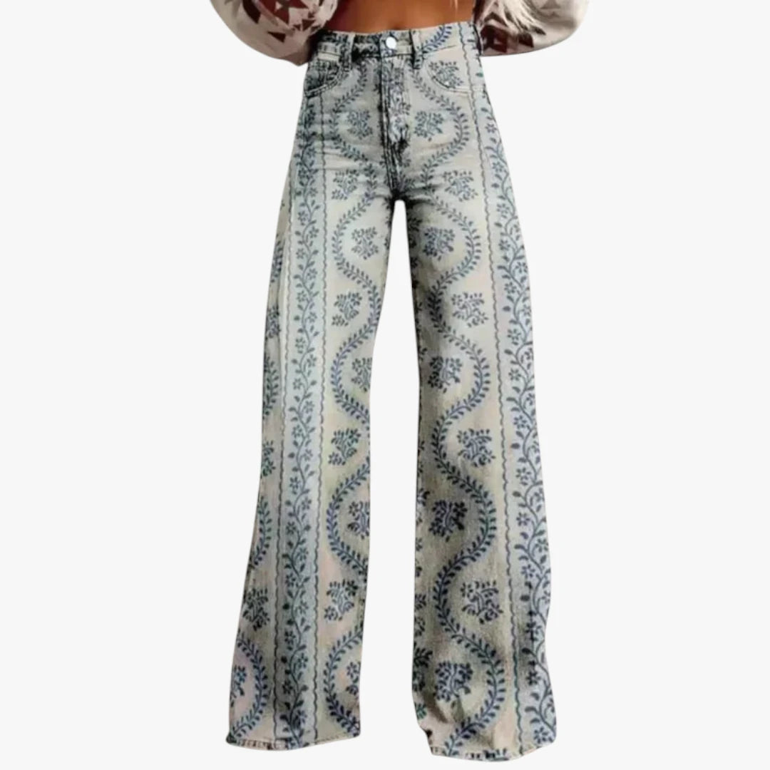 Miles & Luna Trousers – Lightweight Fabric with Wide Legs, Colorful All-Over Print