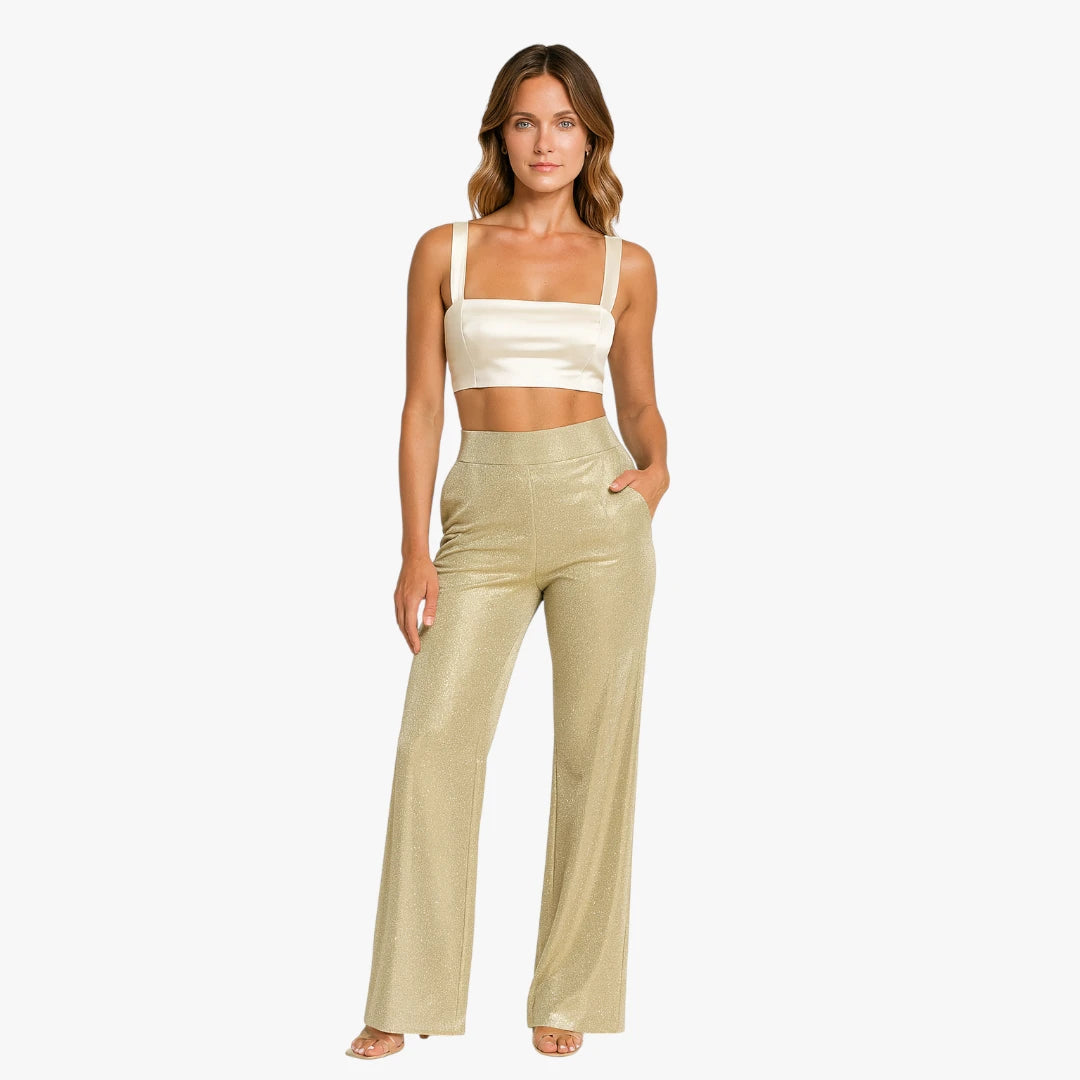 Miles & Luna Trousers Plain Fabric With High Waist Straight Legs For Women