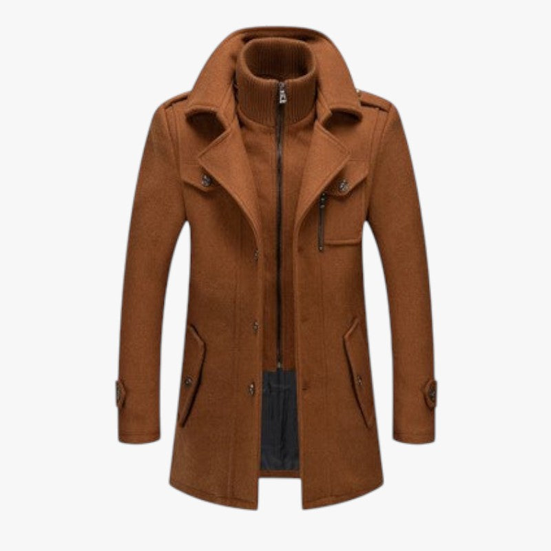 Miles & Luna Turtleneck Mid-Length Wool Coat for Men