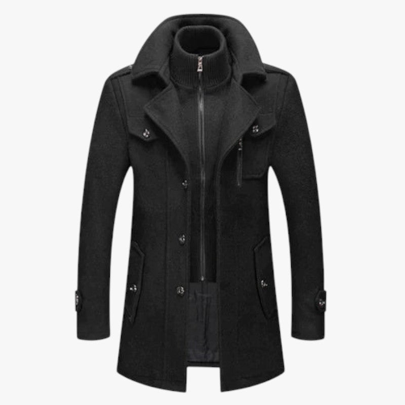 Miles & Luna Turtleneck Mid-Length Wool Coat for Men