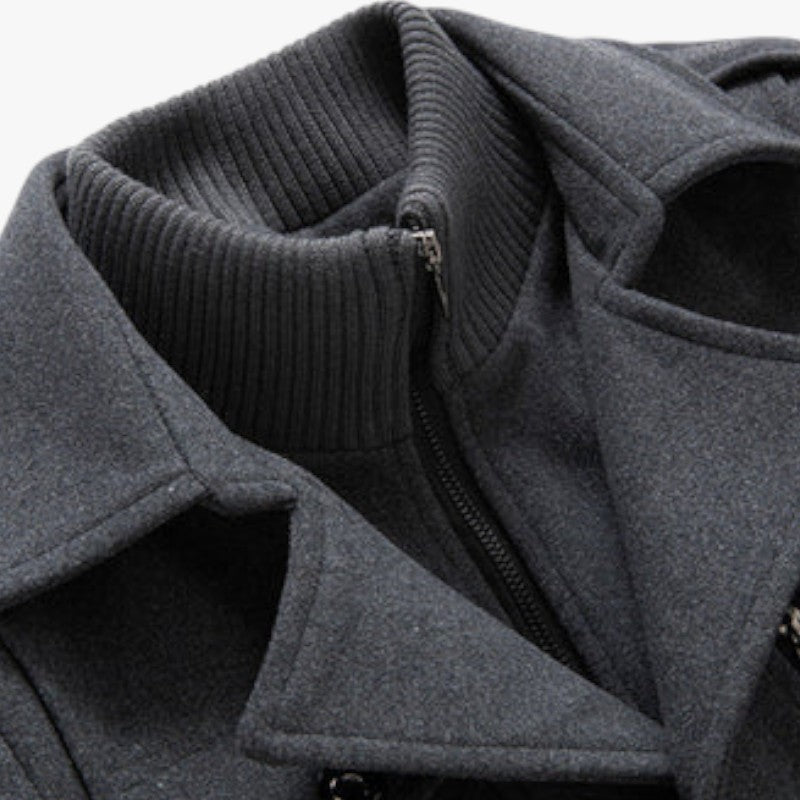 Miles & Luna Turtleneck Mid-Length Wool Coat for Men