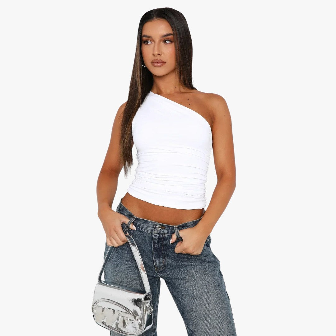 Miles & Luna Twisted One-Shoulder Top