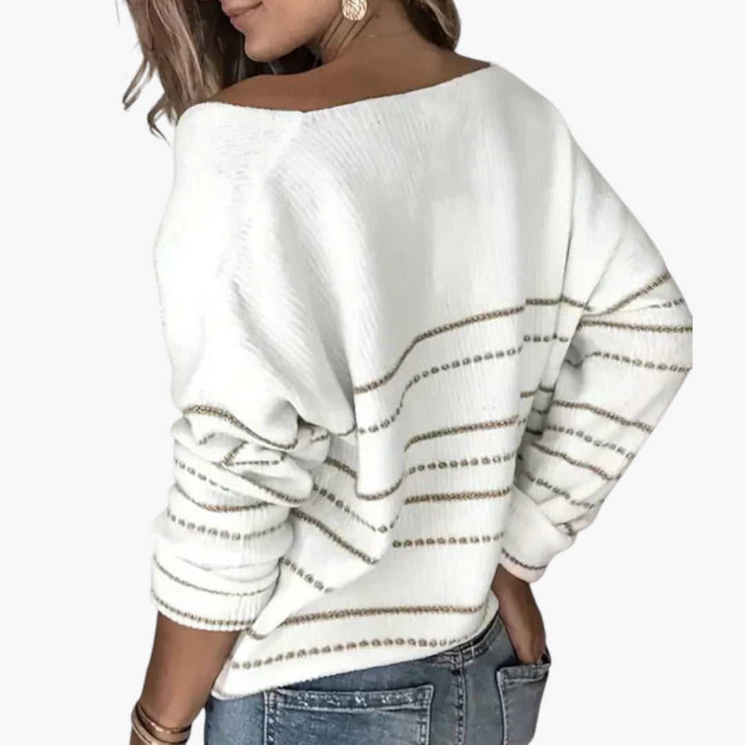 Miles & Luna V-Neck Sweater Striped Knit for Women