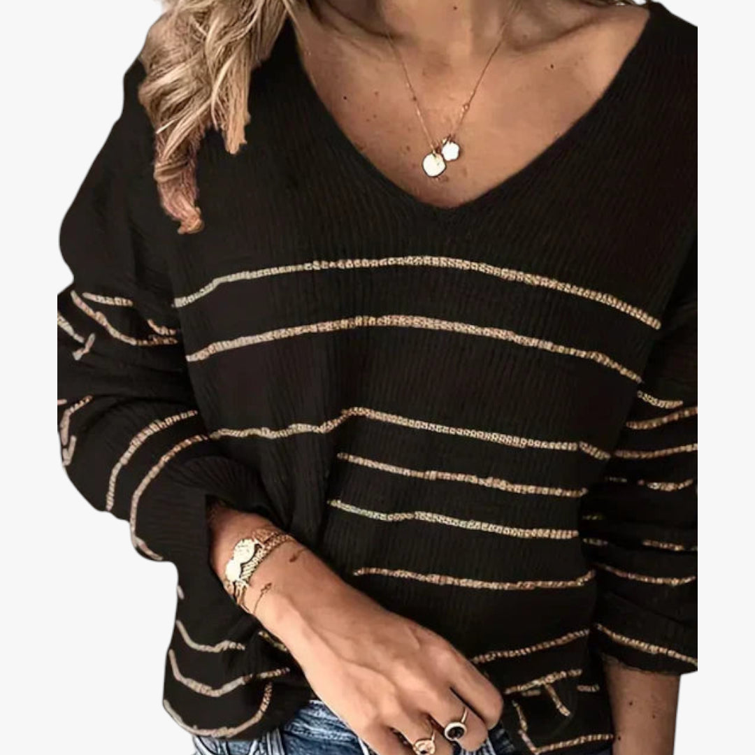 Miles & Luna V-Neck Sweater Striped Knit for Women