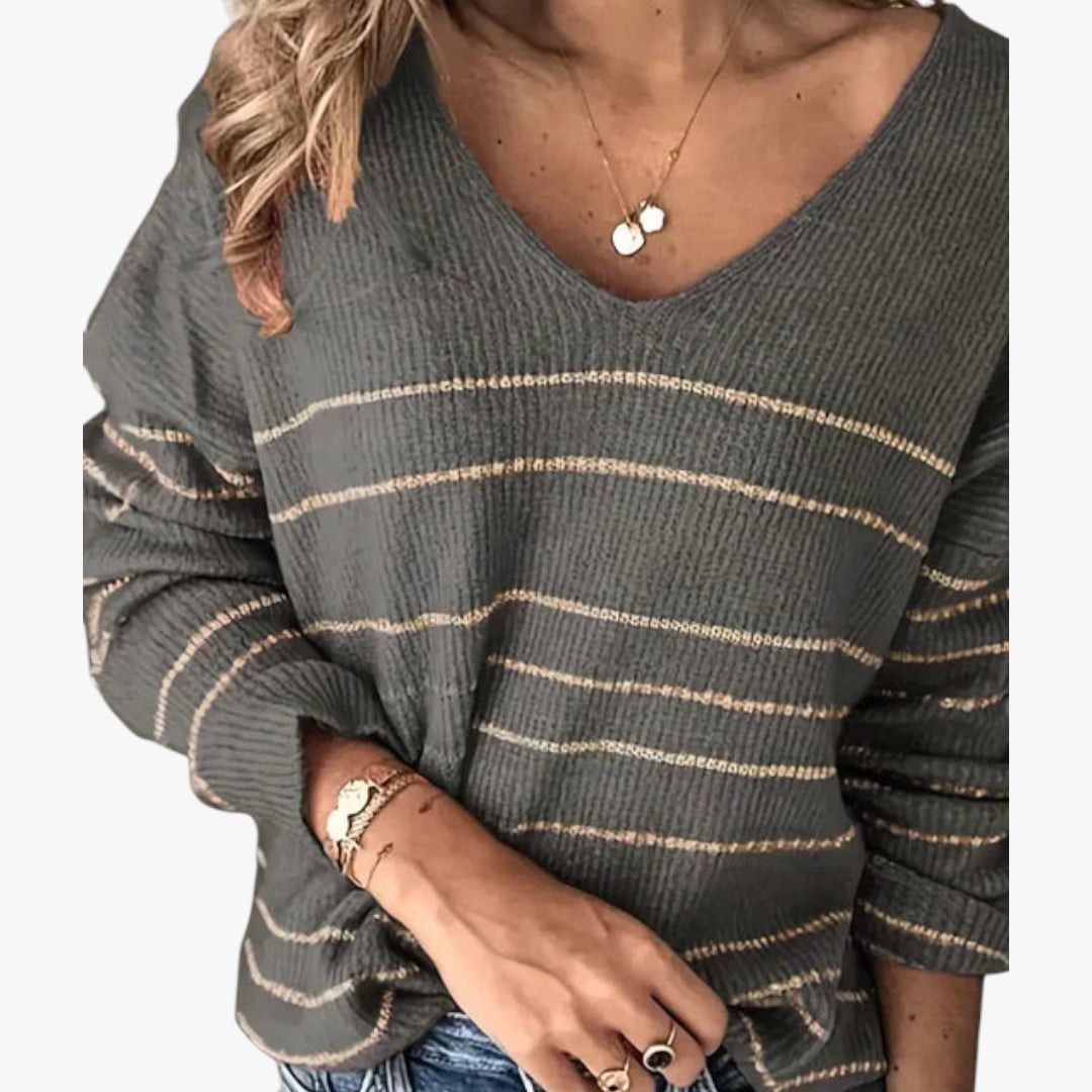 Miles & Luna V-Neck Sweater Striped Knit for Women