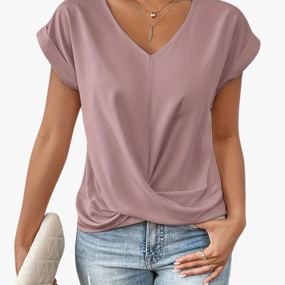 Miles & Luna V-neck Blouse Shirt with Draped Front Design for Women