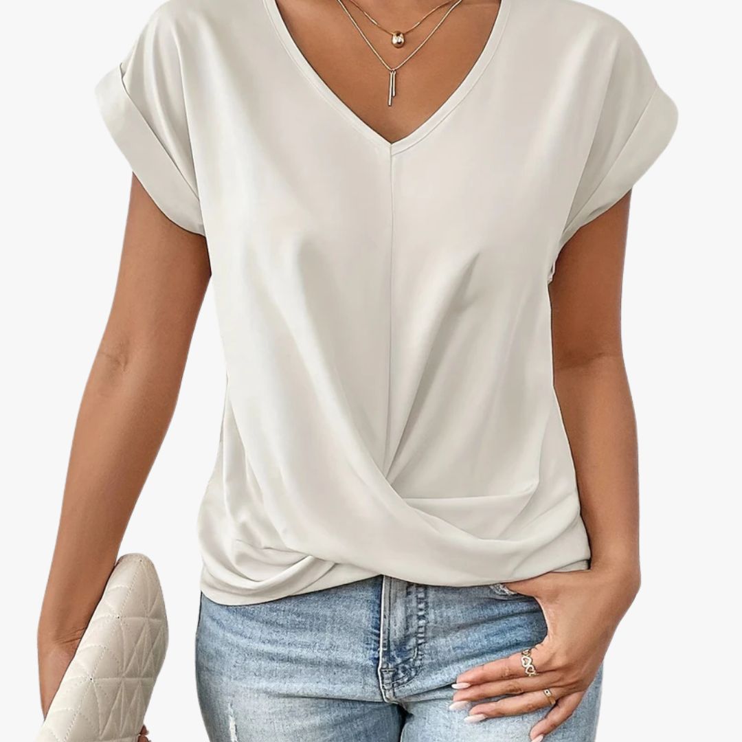 Miles & Luna V-neck Blouse Shirt with Draped Front Design for Women