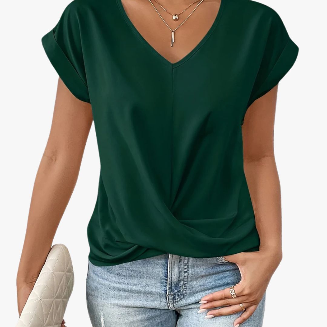 Miles & Luna V-neck Blouse Shirt with Draped Front Design for Women