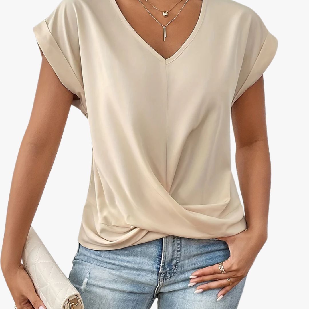 Miles & Luna V-neck Blouse Shirt with Draped Front Design for Women