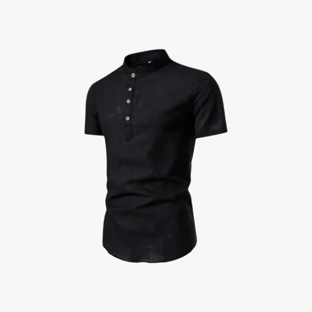 Miles & Luna | Vintage Mandarin Collar Shirt – Men's Short-Sleeve Casual Button-Up