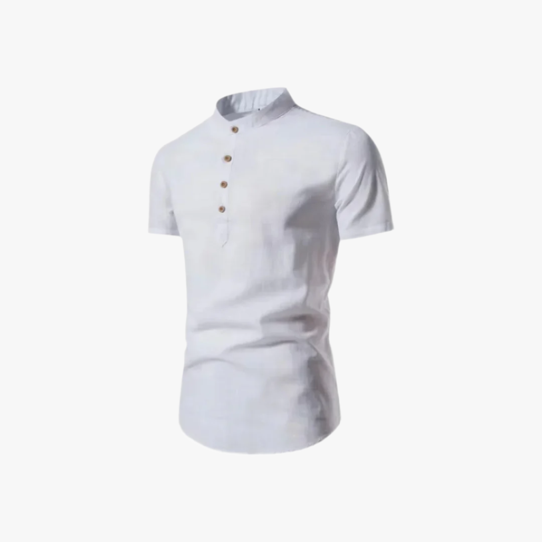 Miles & Luna | Vintage Mandarin Collar Shirt – Men's Short-Sleeve Casual Button-Up