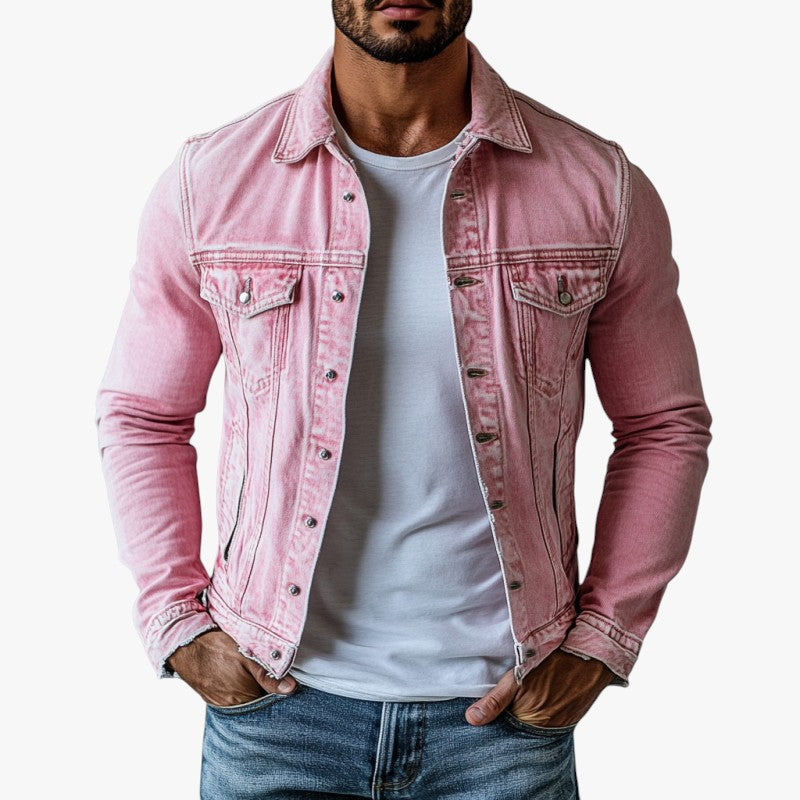 Miles & Luna Vintage Washed Lapel Multi Pocket Denim Jacket for Men