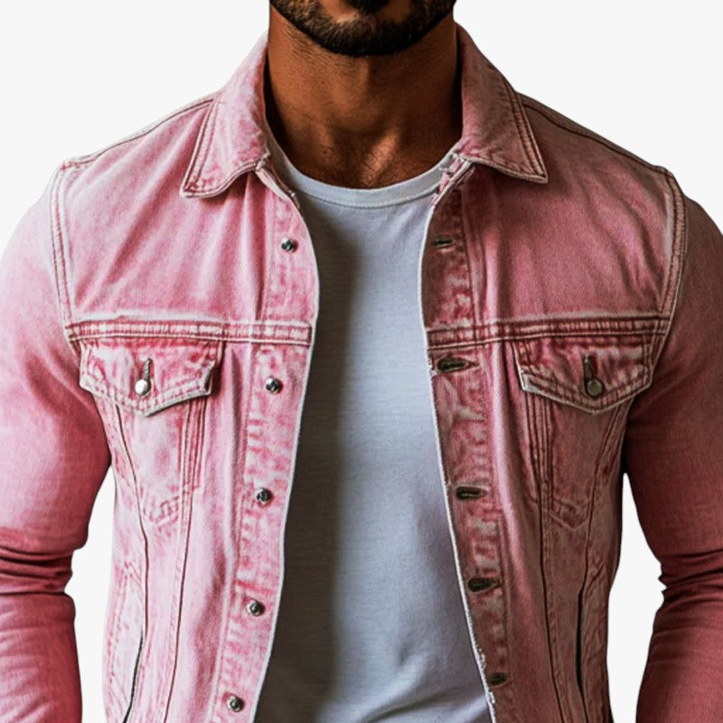 Miles & Luna Vintage Washed Lapel Multi Pocket Denim Jacket for Men