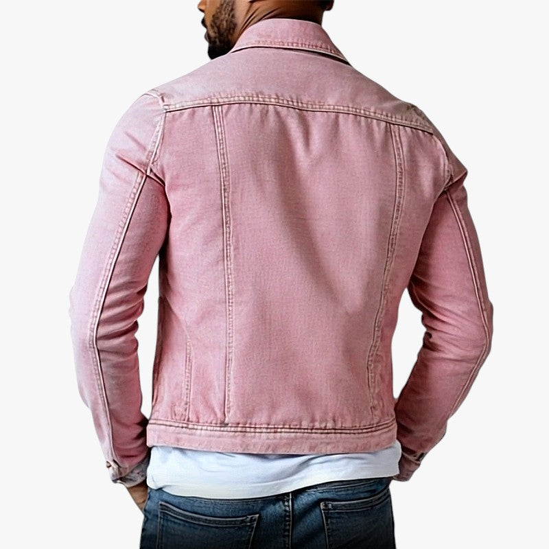 Miles & Luna Vintage Washed Lapel Multi Pocket Denim Jacket for Men