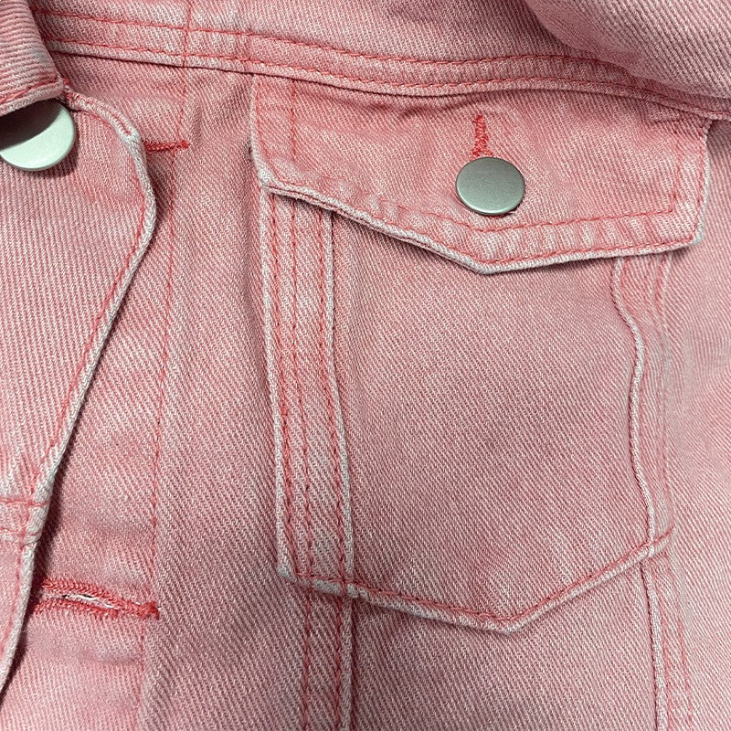 Miles & Luna Vintage Washed Lapel Multi Pocket Denim Jacket for Men