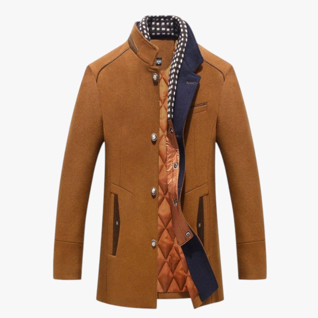 Miles & Luna Warm Long Woolen Double Collar Coat With Buttons For Men