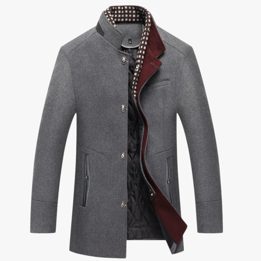 Miles & Luna Warm Long Woolen Double Collar Coat With Buttons For Men