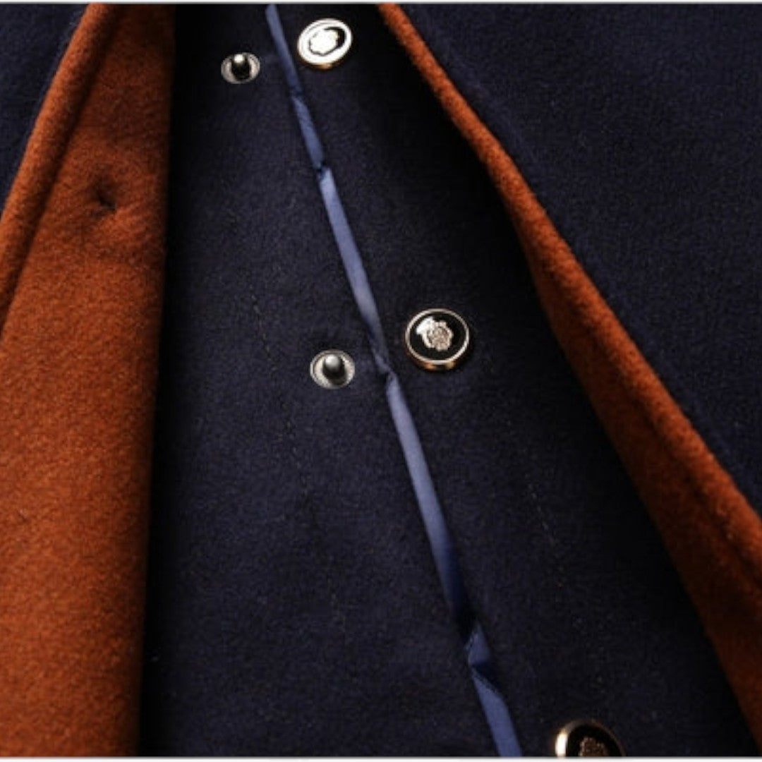 Miles & Luna Warm Long Woolen Double Collar Coat With Buttons For Men