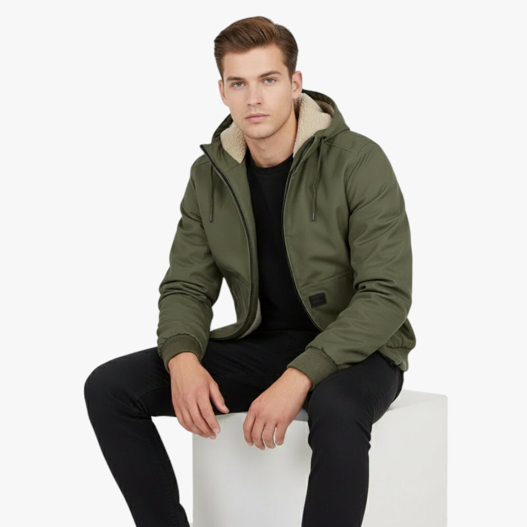 Miles & Luna Warm Winter Bomber Jacket with Classic Zip Design for Men