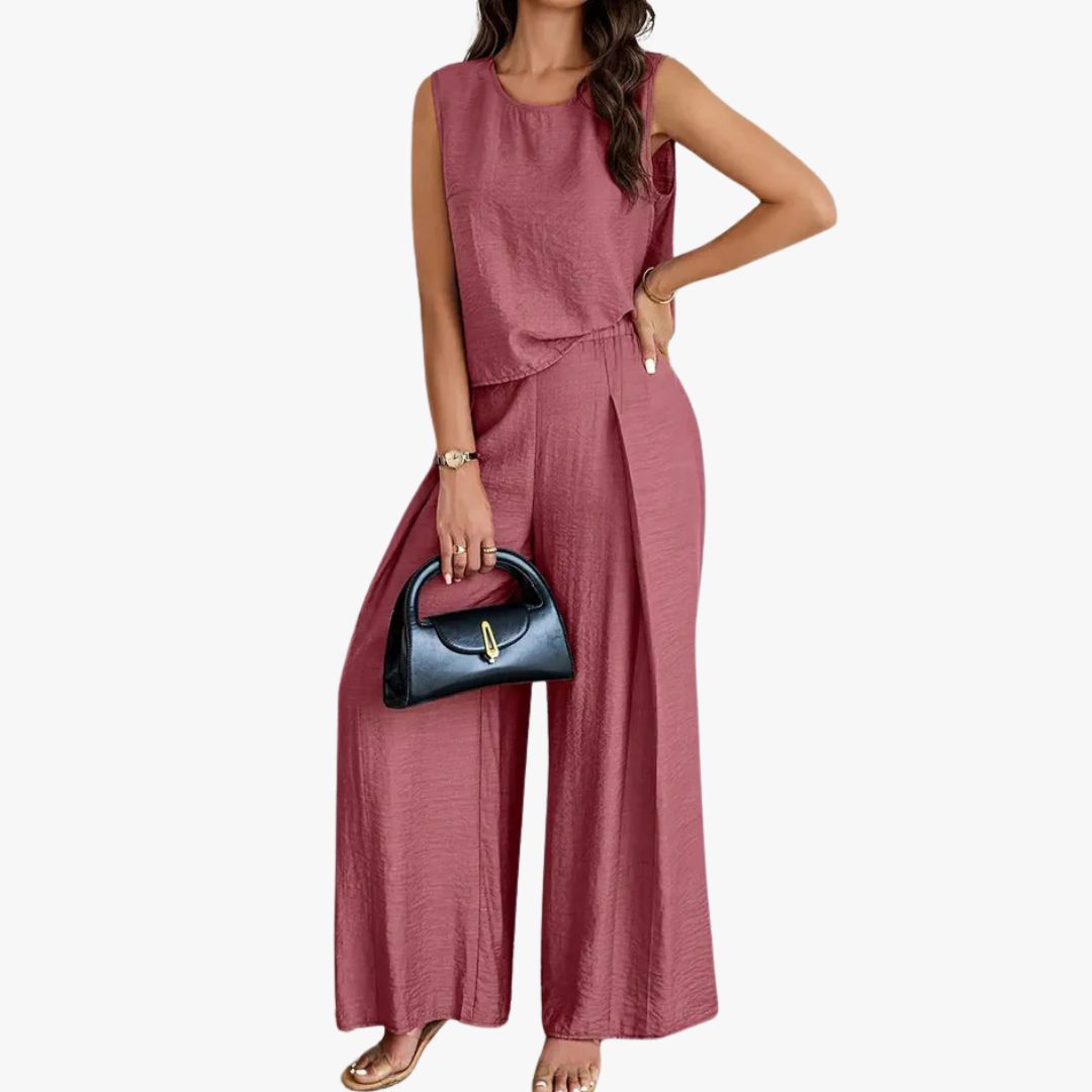 Miles & Luna Wide-Leg Trousers High Waist Pleated Front 2 Piece set for Women